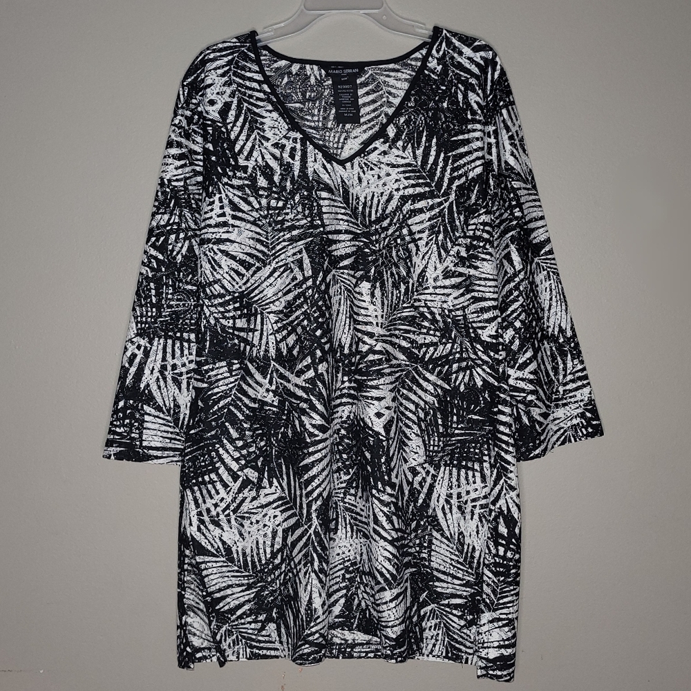 M | Mario Serrani | Leaf-Print Lace Tunic Cover-Up